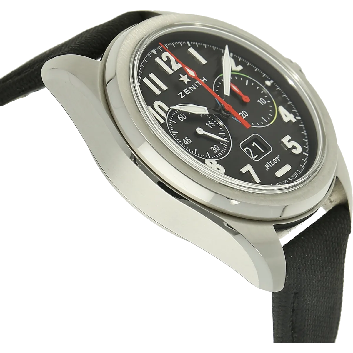Zenith Pilot Flyback Big Datevon der Seite bei 9 Uhr