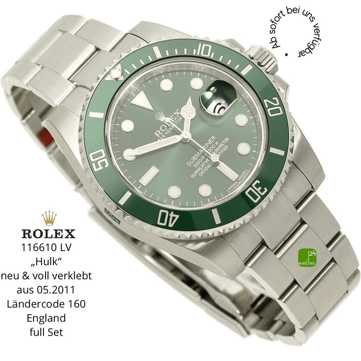 116610LV Rolex Submariner Hulk halb liegend