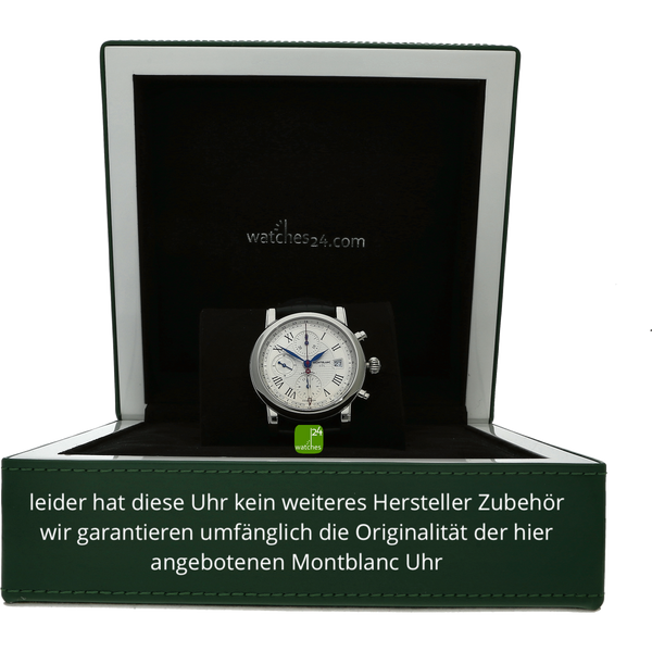 Meisterstück Star Chronograph UTC aus ca 2015 in der Box von watches24.com mit grünem Kunstleder bezogen weißem Deckel und schwarzen Innenraum-Kissen