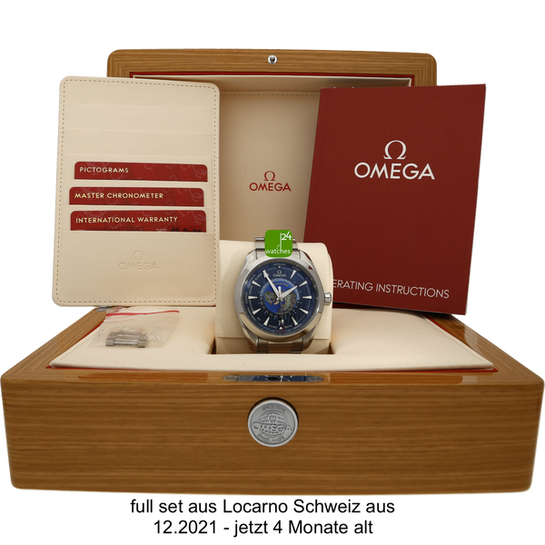 Bracelet acier Omega Aqua Terra Worldtimer 12.2021 ensemble complet