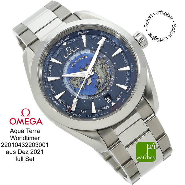 Bracelet acier Omega Aqua Terra Worldtimer 12.2021 ensemble complet