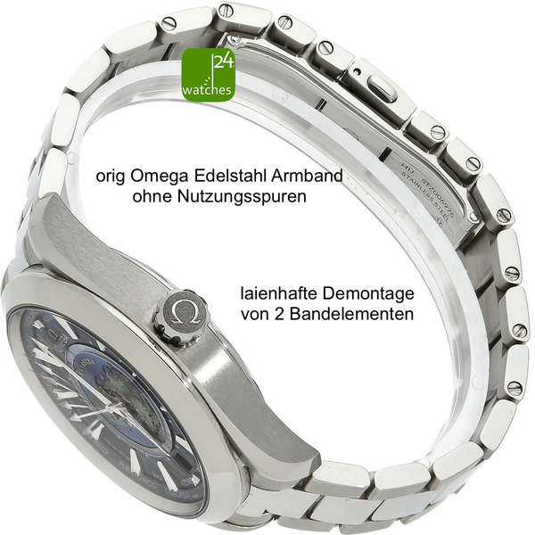 Bracelet acier Omega Aqua Terra Worldtimer 12.2021 ensemble complet